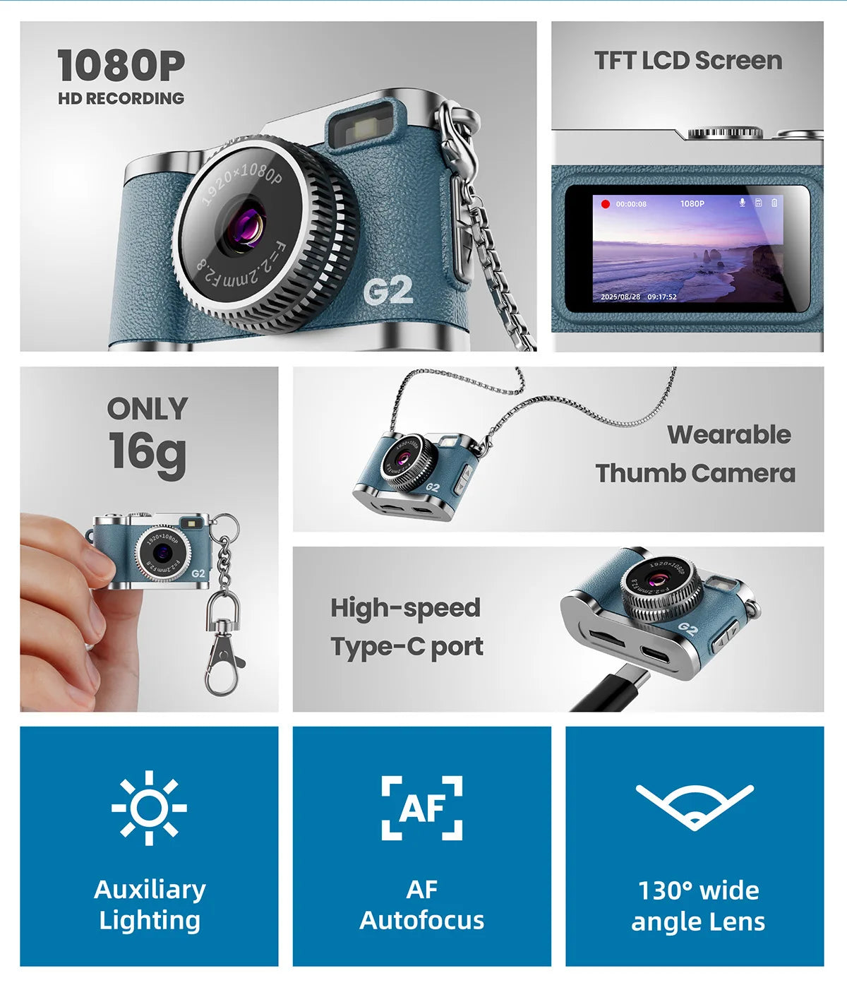 Mini Thumb Camera Retro Digital Camera 1080P Video Portable Travel Vlog Anti-Shake Camera Support SD Card with Screen for Kids