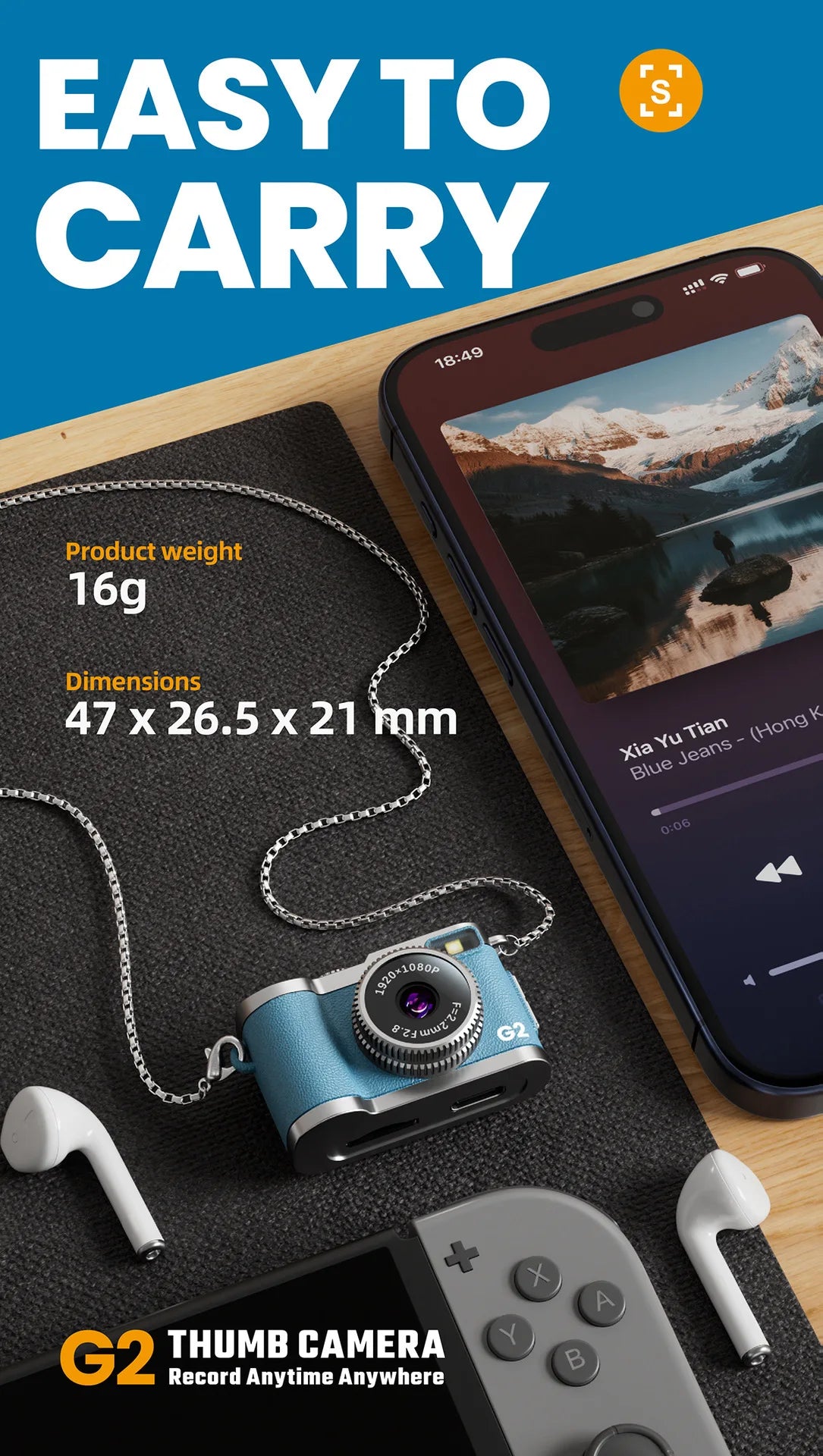 Mini Thumb Camera Retro Digital Camera 1080P Video Portable Travel Vlog Anti-Shake Camera Support SD Card with Screen for Kids